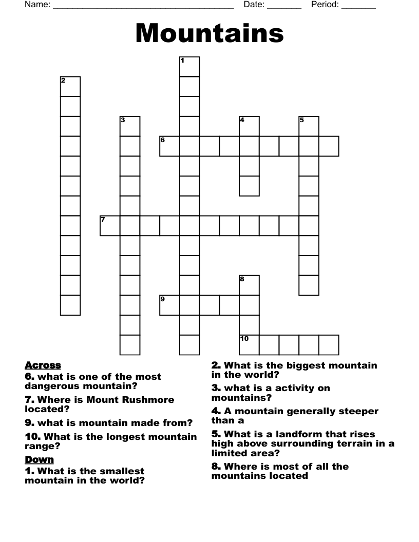 Mountains Crossword WordMint