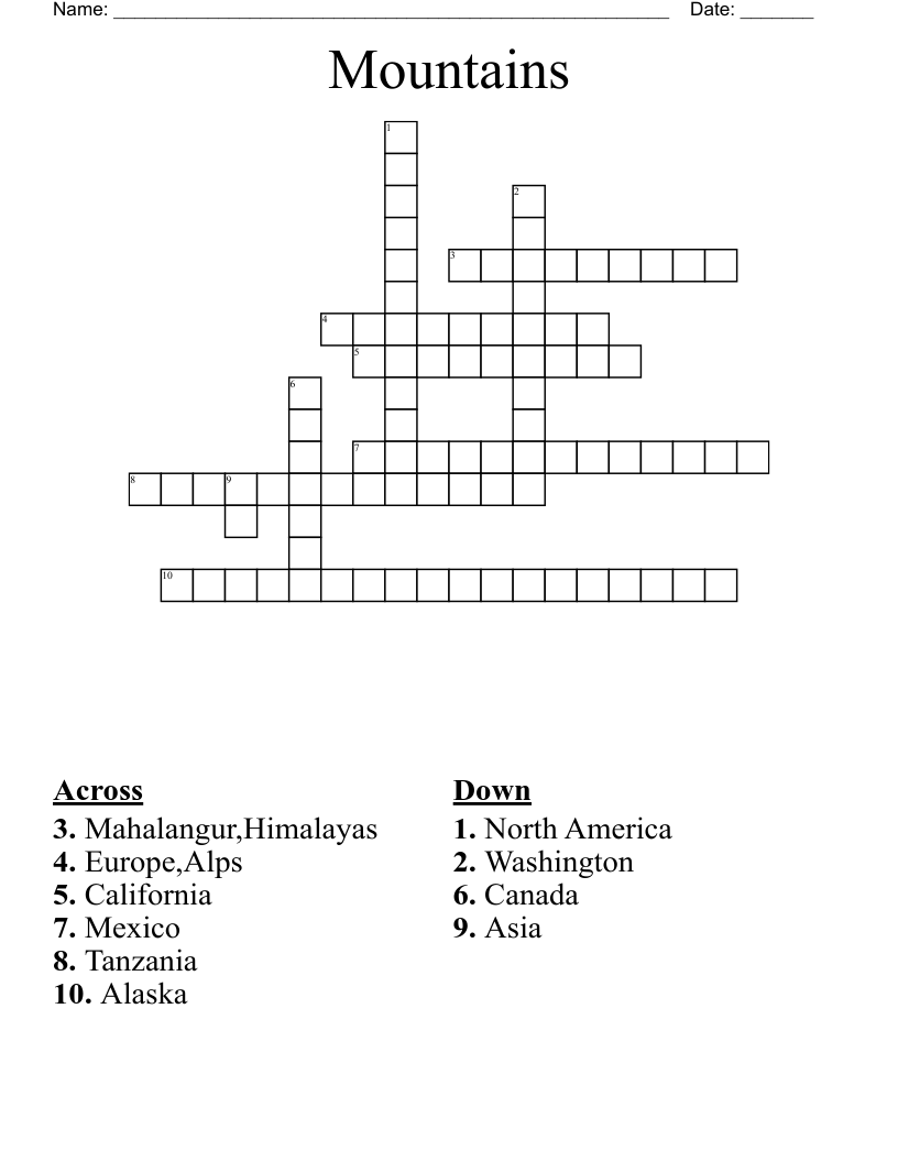Mountains Crossword WordMint