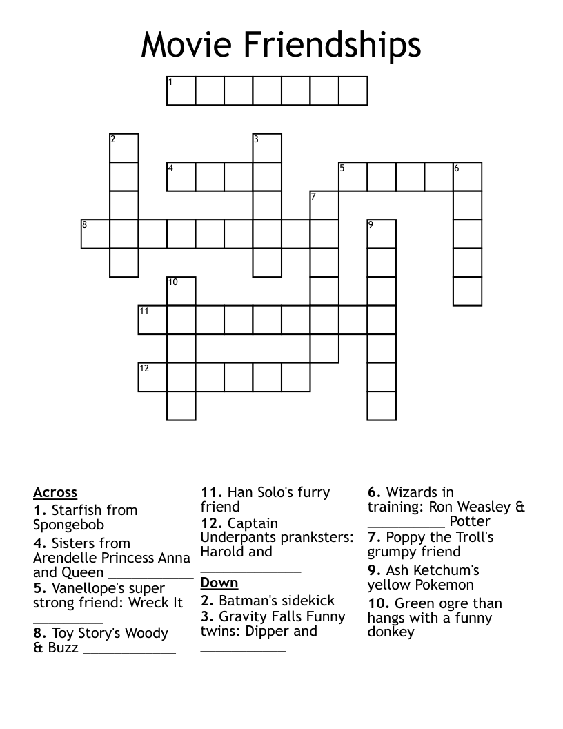 Movie Friendships Crossword WordMint
