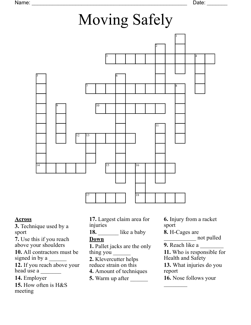 Moving Safely Crossword WordMint