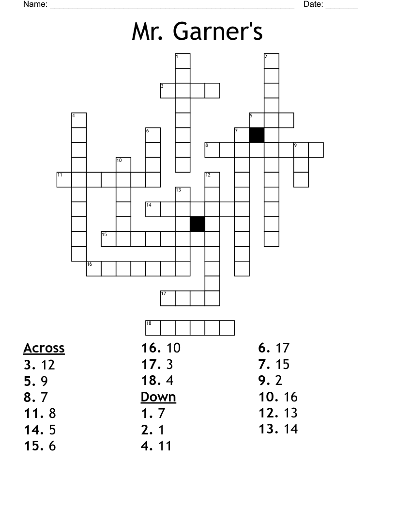 Mr. Garner's Crossword WordMint