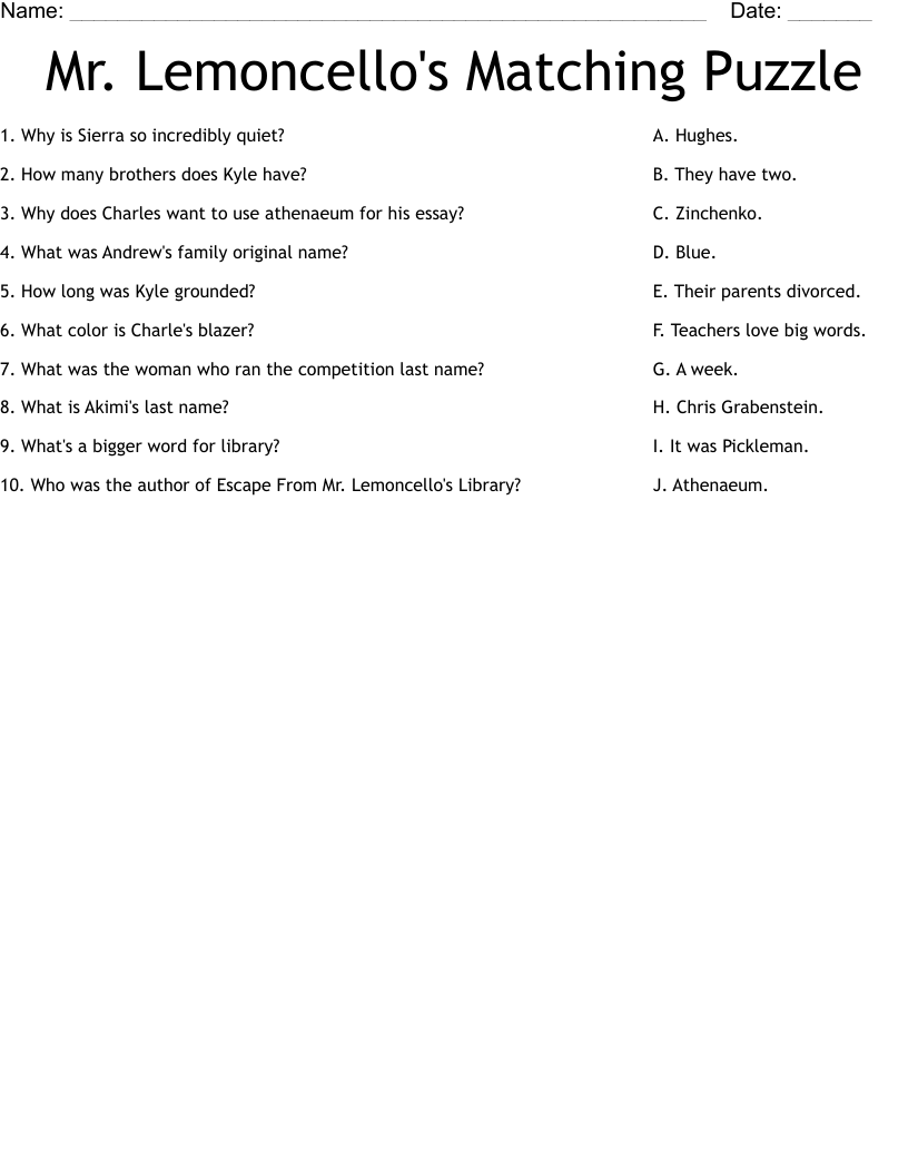 Escape from Mr. Lemoncello's Library Word Search WordMint