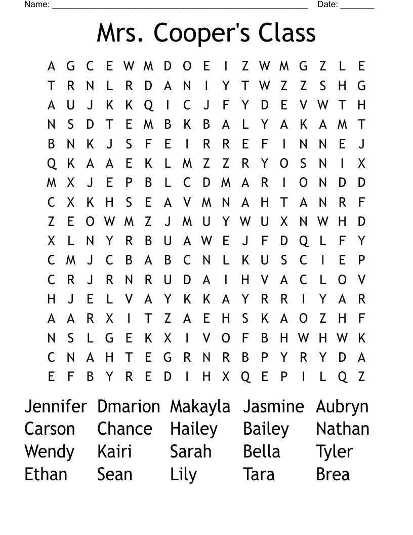 Mrs. Cooper's Class Word Search WordMint