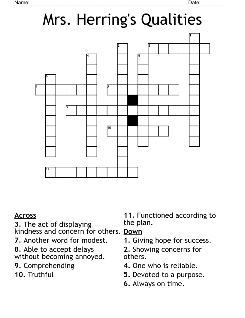 Mrs. Herring's Qualities Crossword WordMint