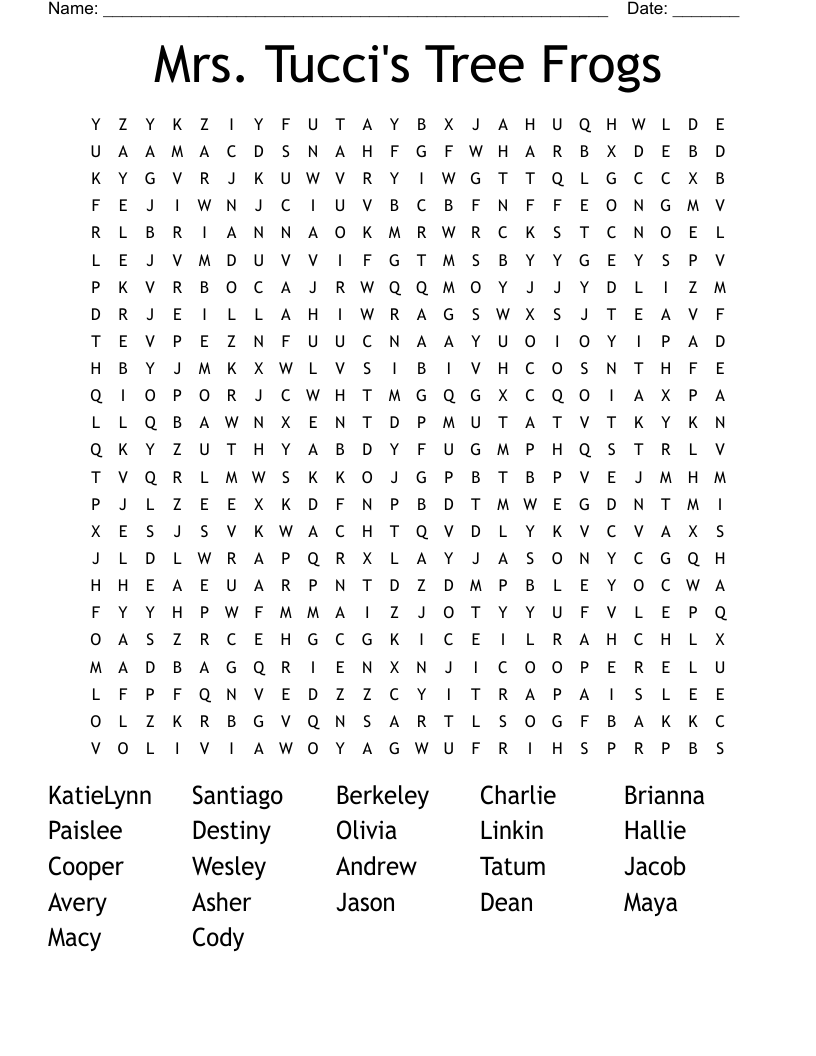 Mrs. Tucci's Tree Frogs Word Search WordMint
