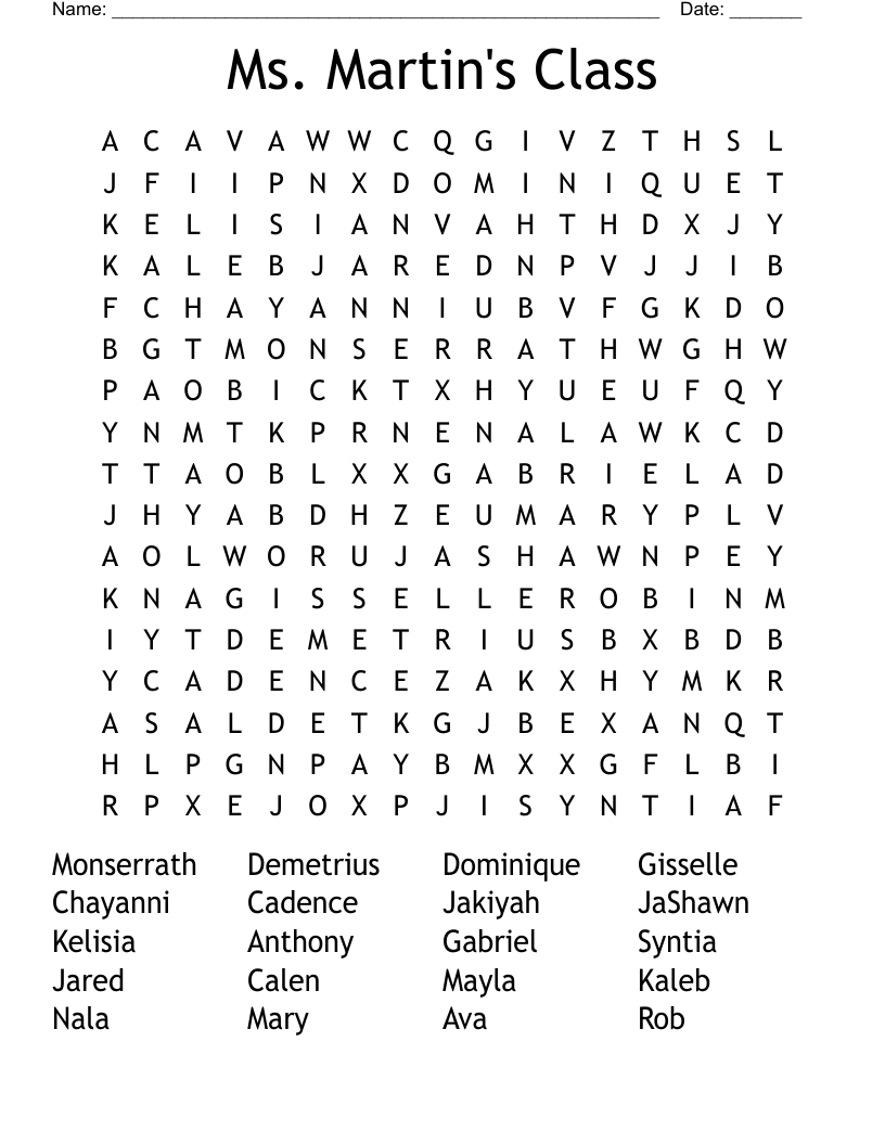 Ms. Martin's Class Word Search - WordMint