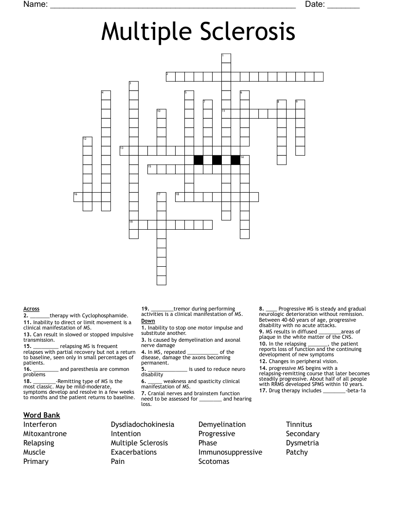 Multiple Sclerosis Crossword WordMint