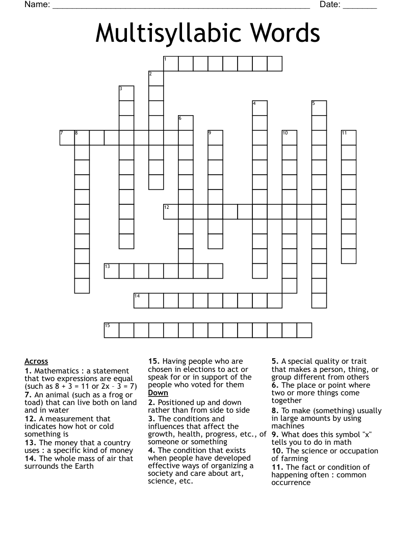 Multisyllabic Words Crossword WordMint