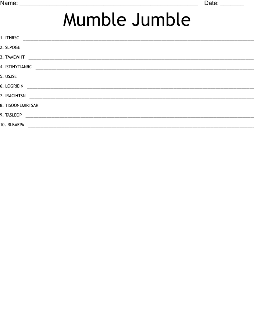 Mumble Jumble Word Scramble WordMint