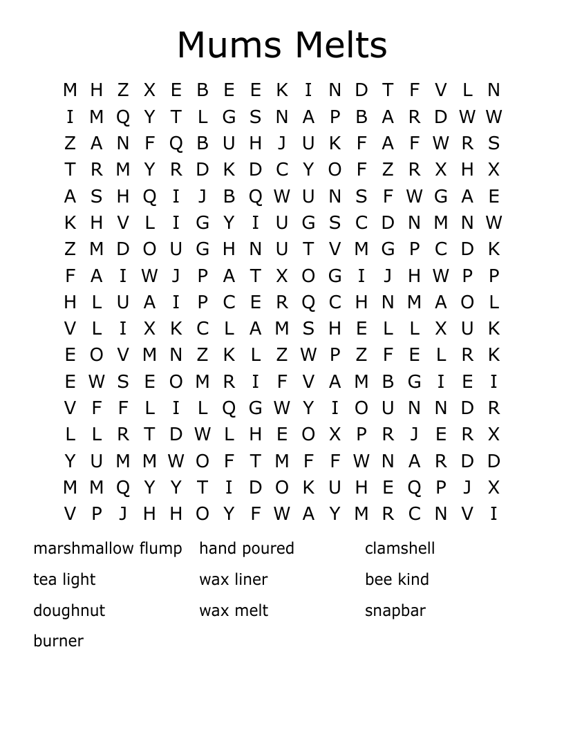 Mums Melts Word Search WordMint