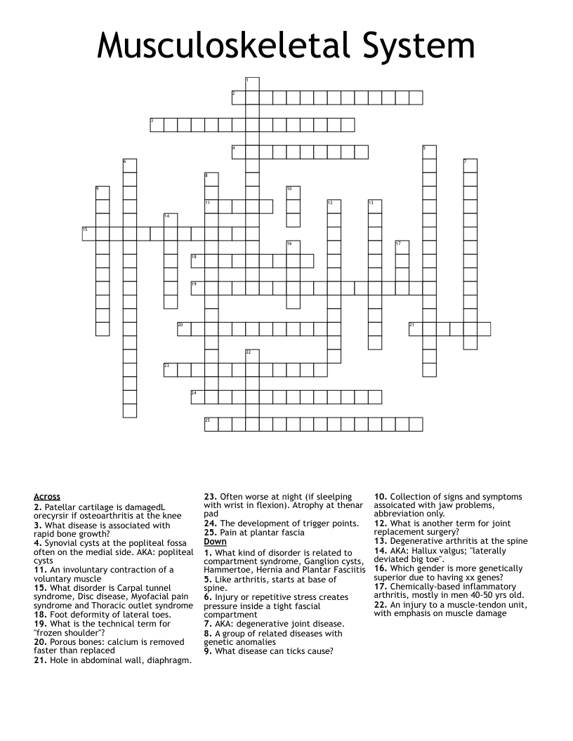 Musculoskeletal System Word Search WordMint