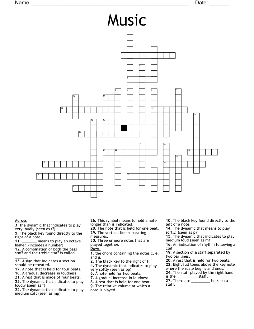 Music Basics Crossword WordMint