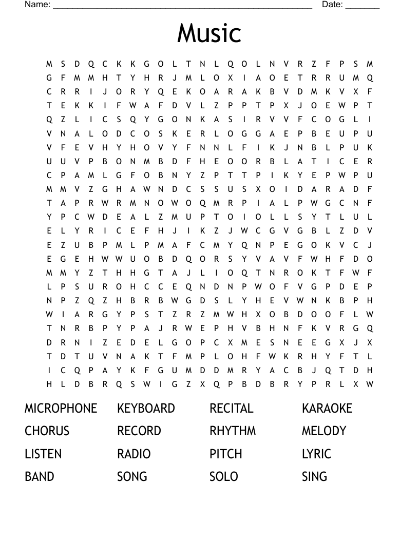 Music Terms Word Search - WordMint
