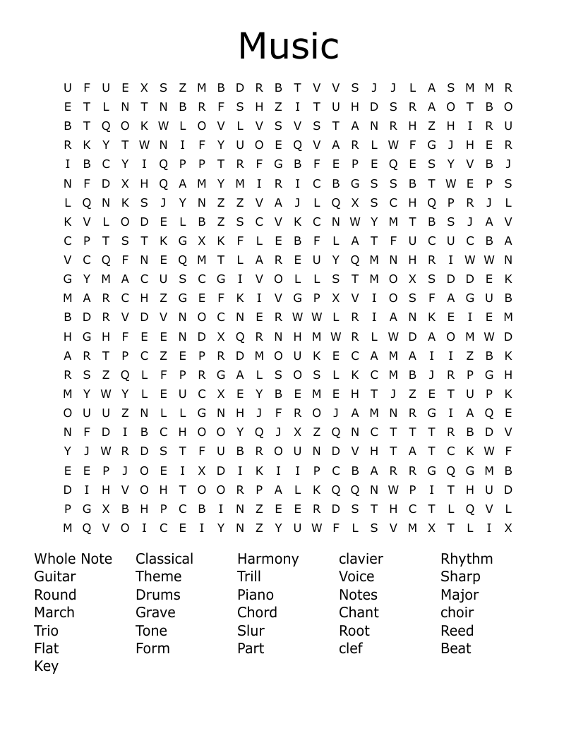Music Word Search - WordMint