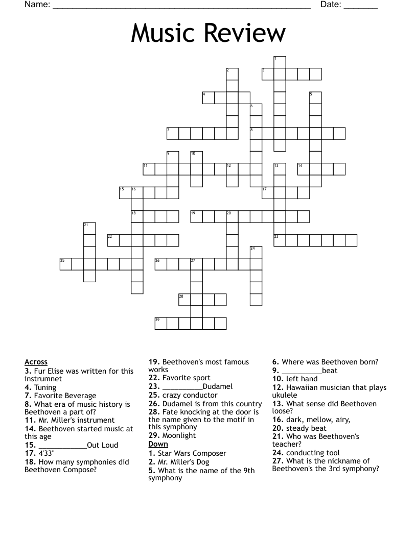 Music Review Crossword WordMint