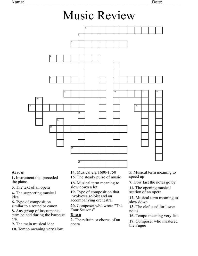 Music Review Crossword WordMint