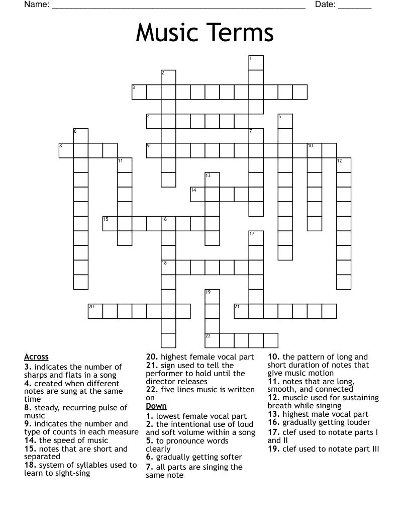 Music crossword puzzle - WordMint