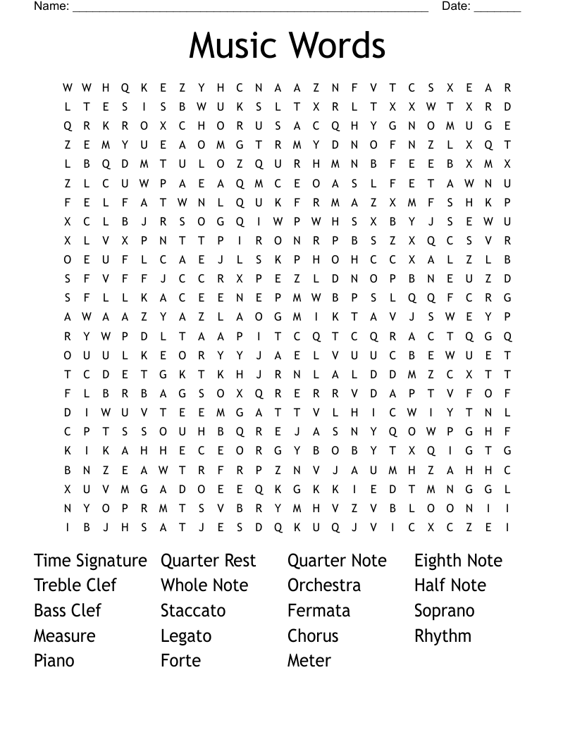 Music Words Word Search WordMint