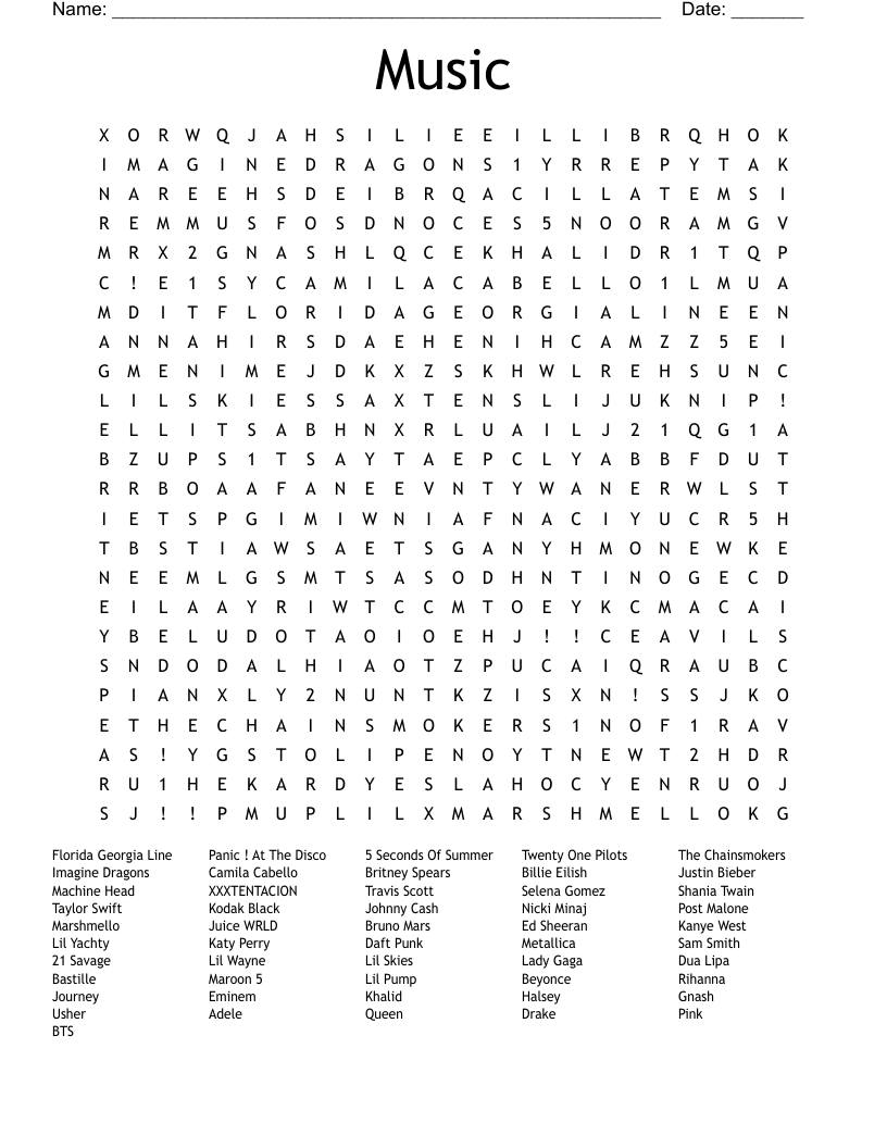 Music Word Search WordMint