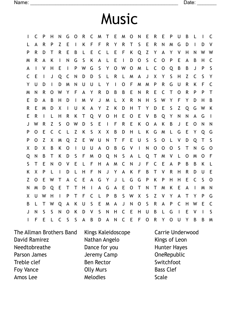 Music Word Search WordMint