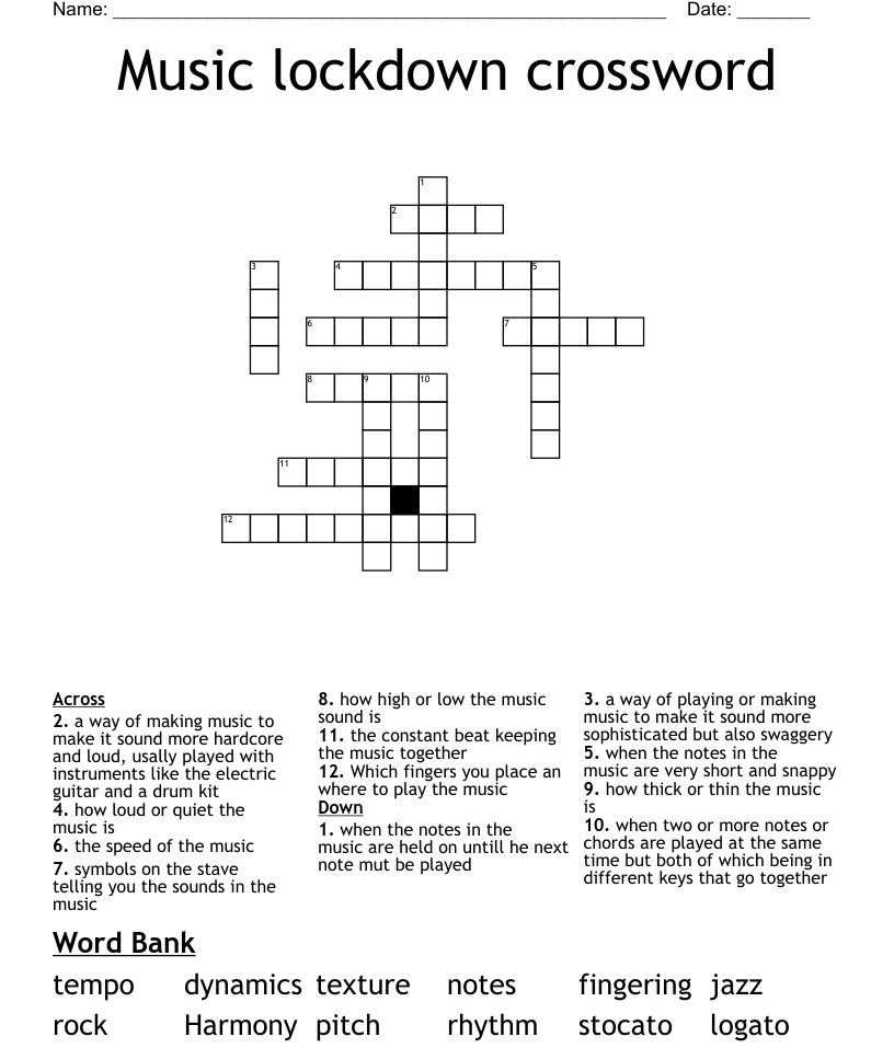 Music lockdown crossword WordMint