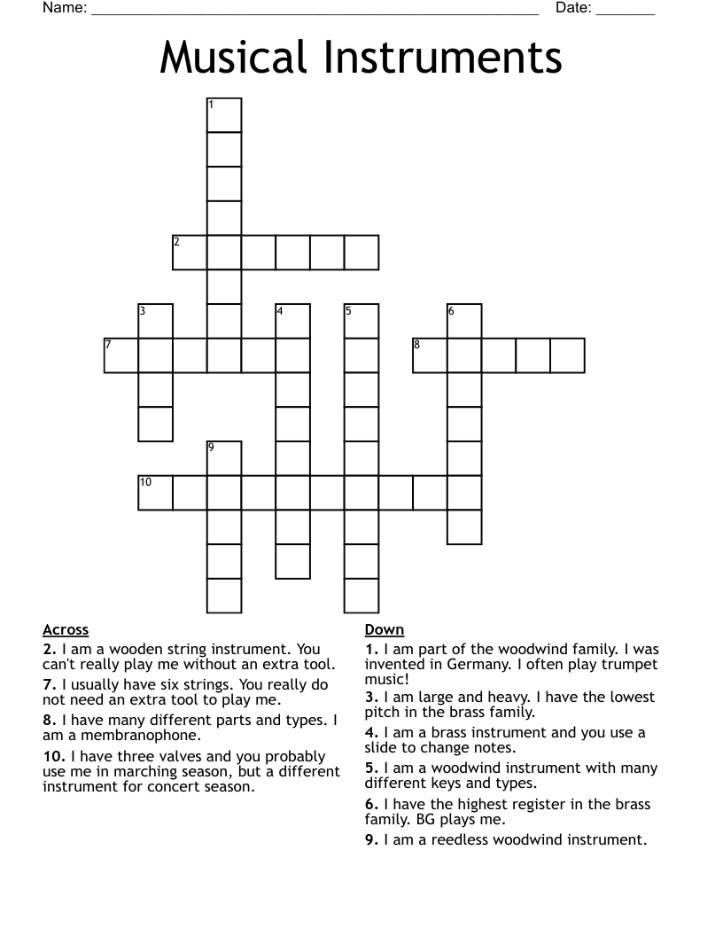 Musical Instruments Crossword WordMint