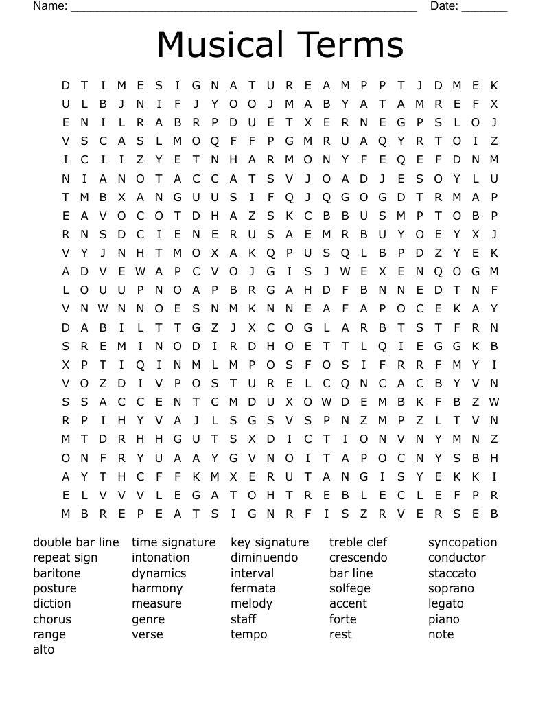 Musical Terms Word Search WordMint