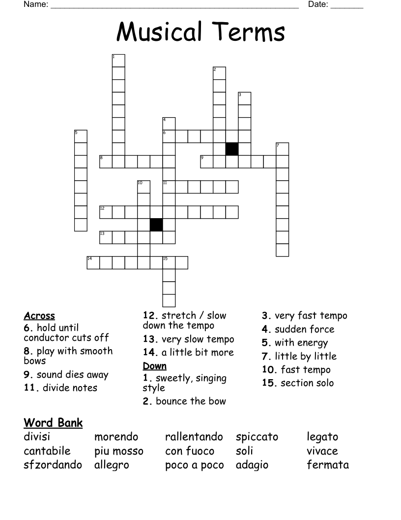 Musical Terms Crossword WordMint