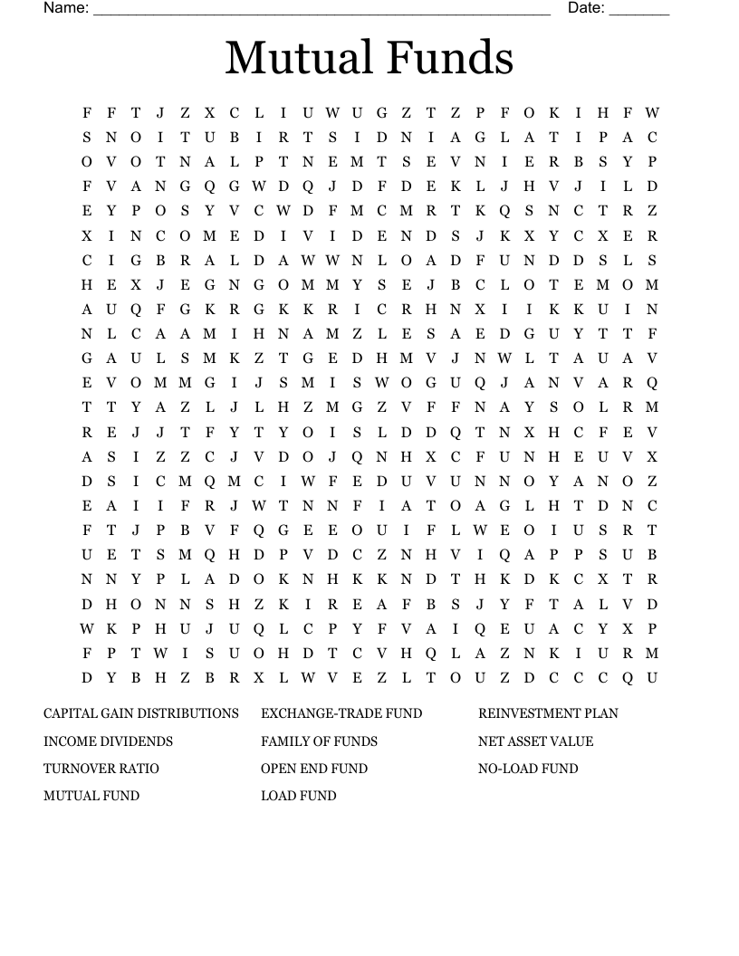Mutual Funds Word Search WordMint