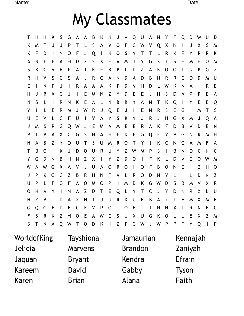 My Classmates Word Search WordMint