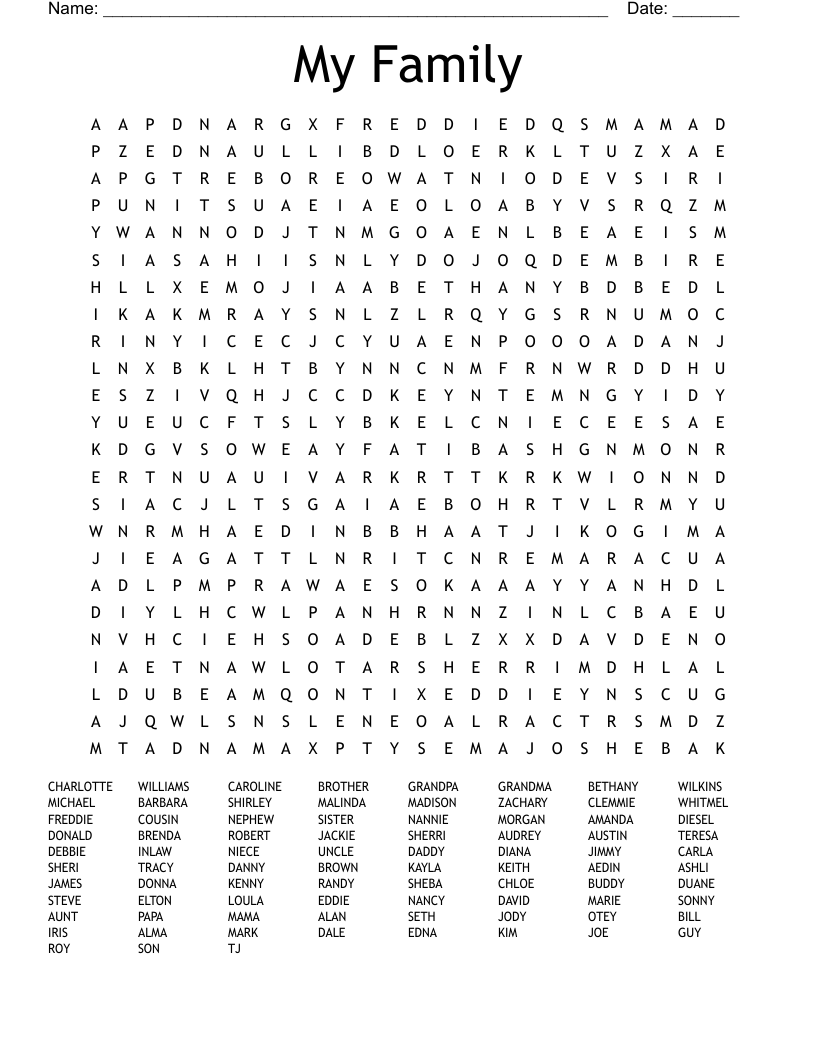 My Family Word Search WordMint
