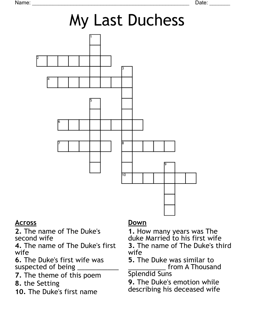 My Last Duchess Crossword WordMint