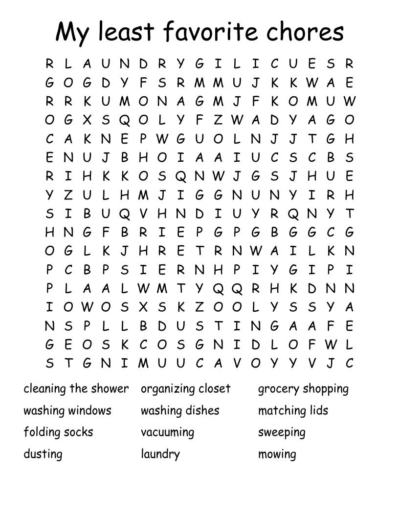 Chores Word Search WordMint