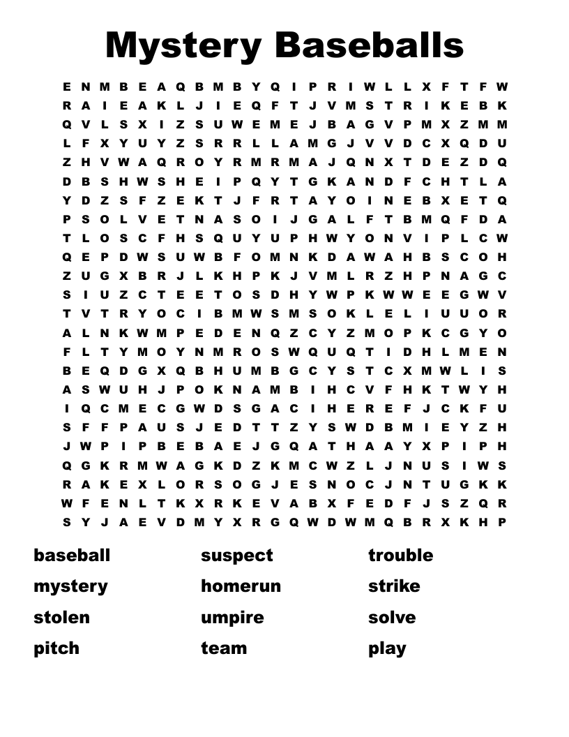 Mystery Baseballs Word Search WordMint