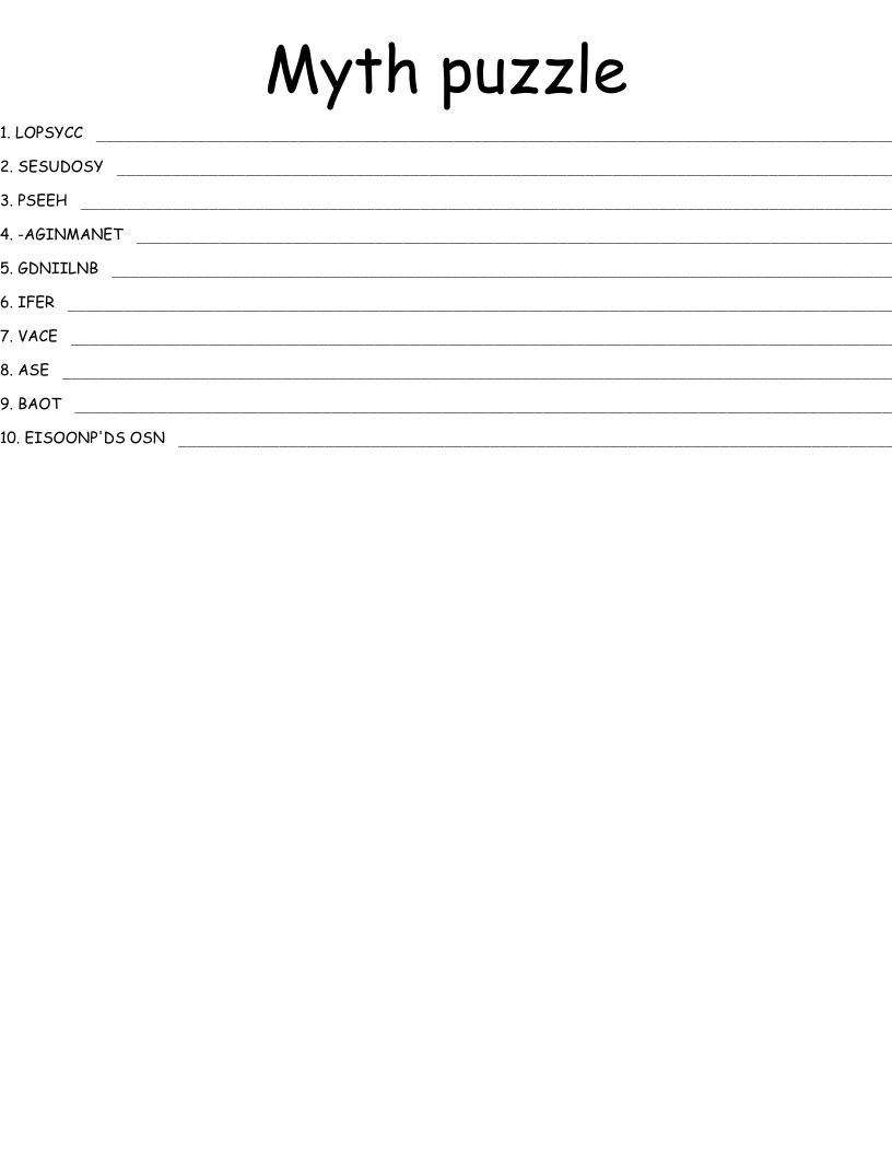 Myth puzzle Word Scramble WordMint