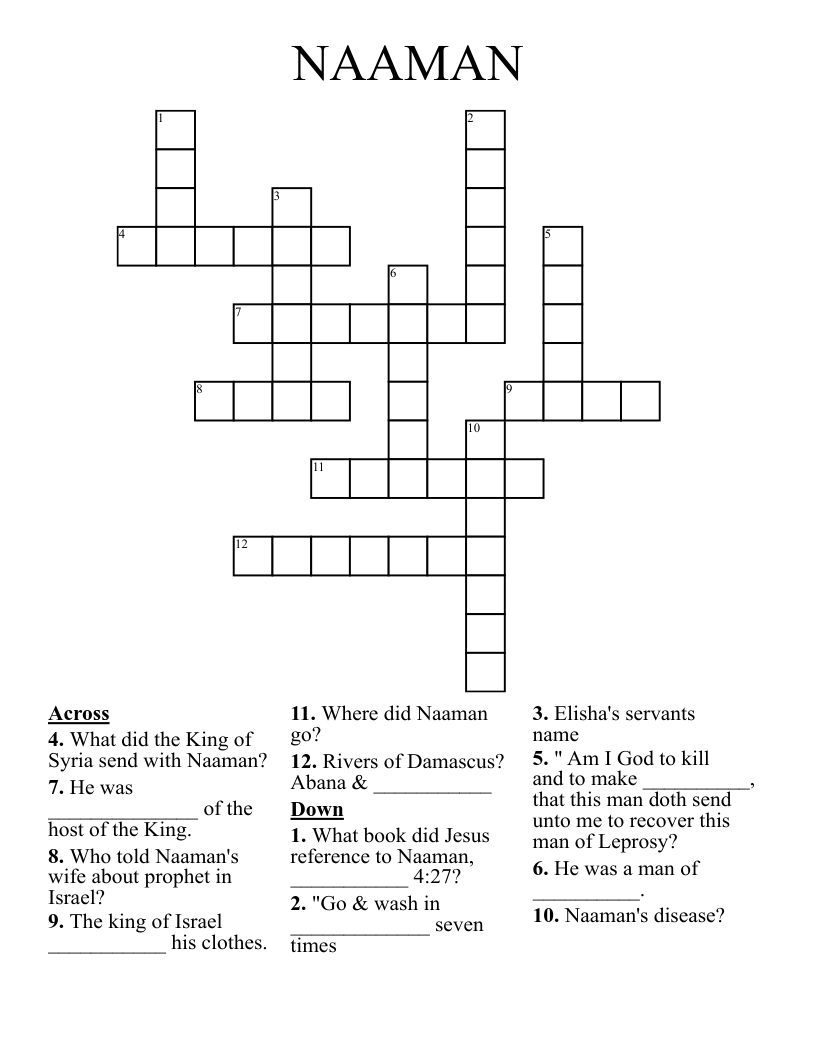 Naaman is healed Word Search WordMint