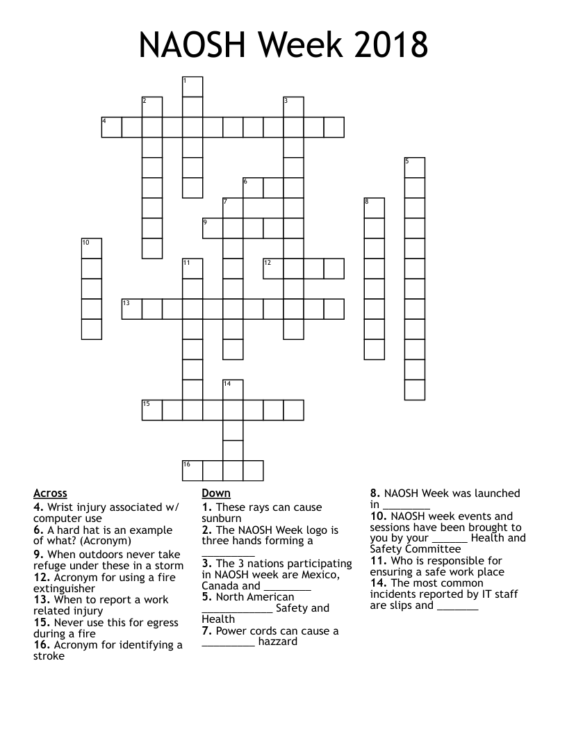 2018 Safety Week Puzzle Crossword WordMint