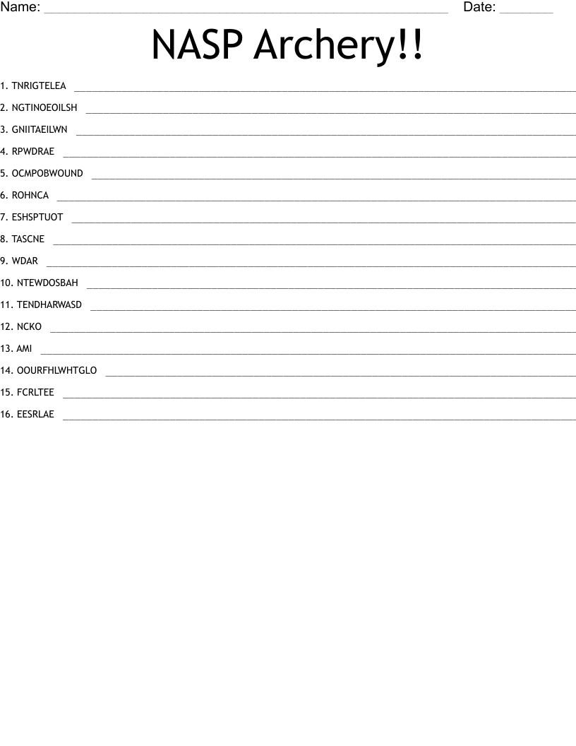 NASP 11 Steps to Archery Success Word Search WordMint