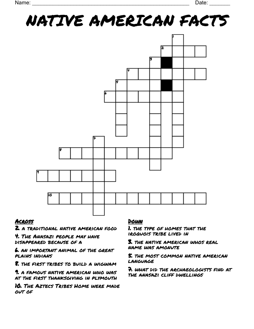 NATIVE AMERICAN FACTS Crossword WordMint