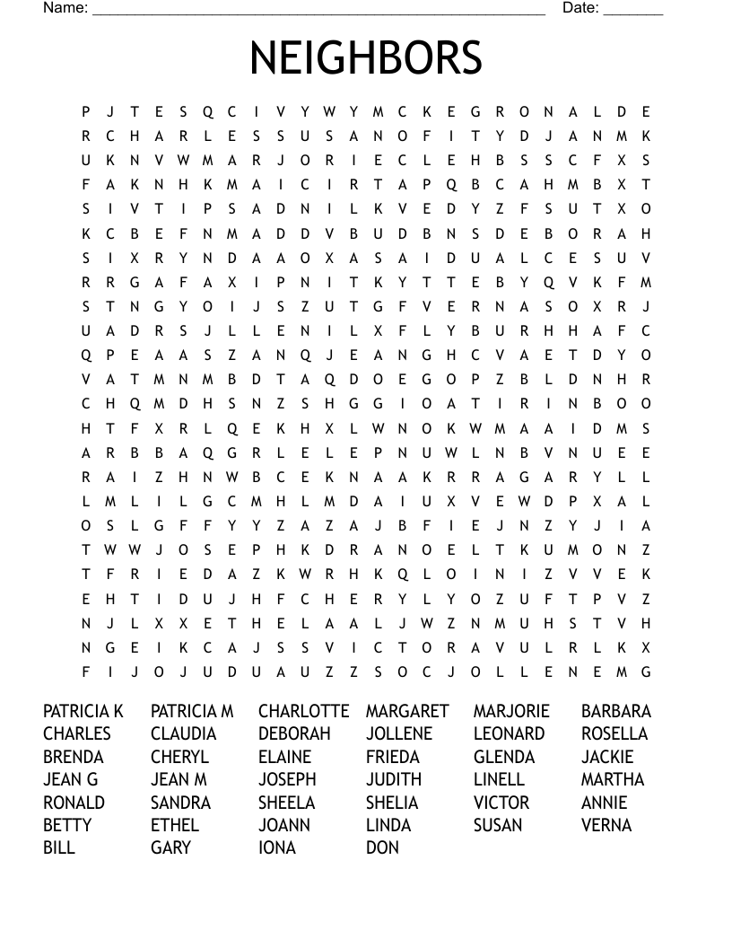 NEIGHBORS Word Search WordMint