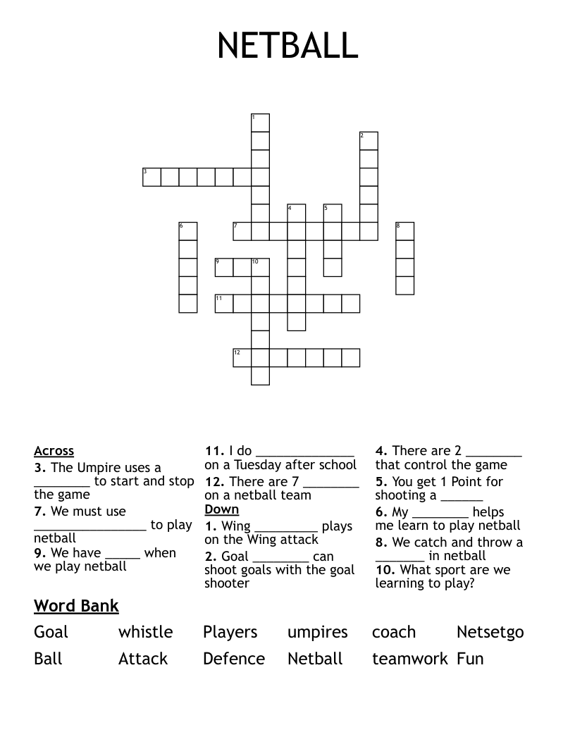NETBALL Crossword WordMint
