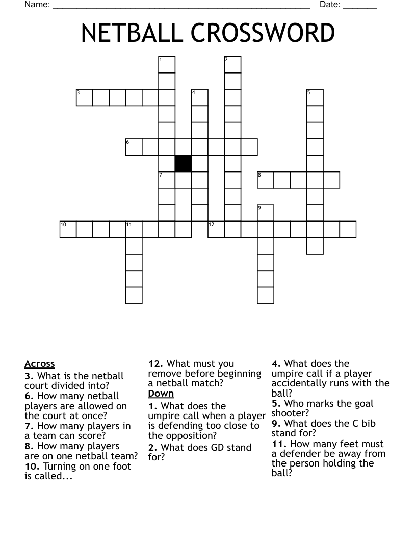 Netball Crossword WordMint