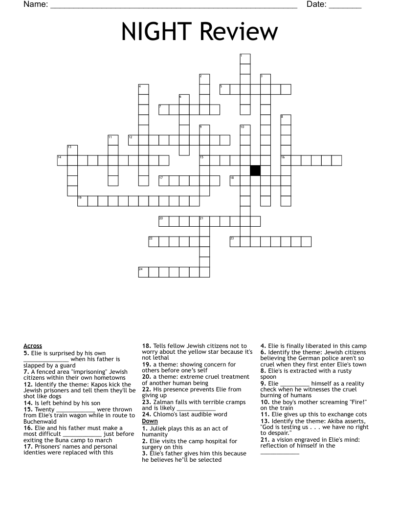 NIGHT Review Crossword WordMint