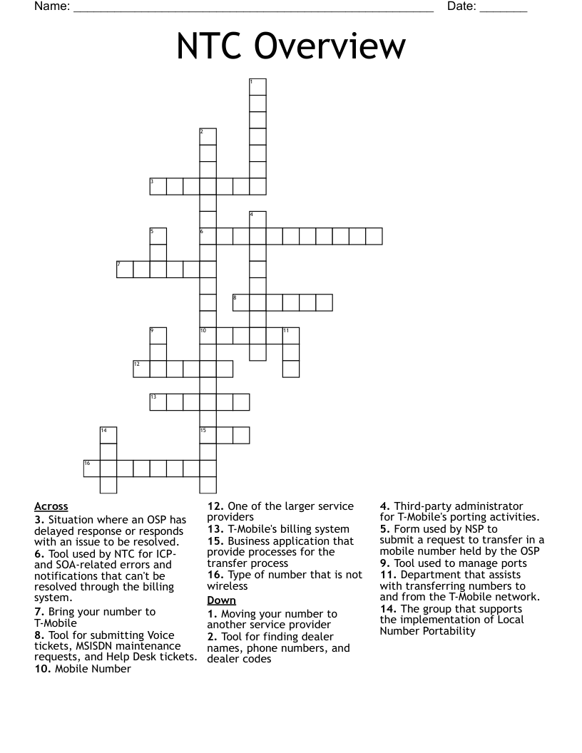 NTC Overview Crossword WordMint