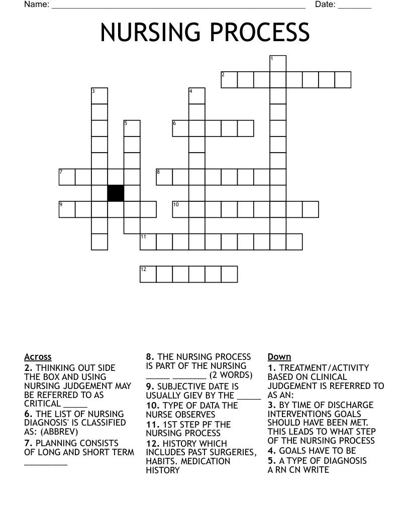 The Nursing Process Crossword WordMint