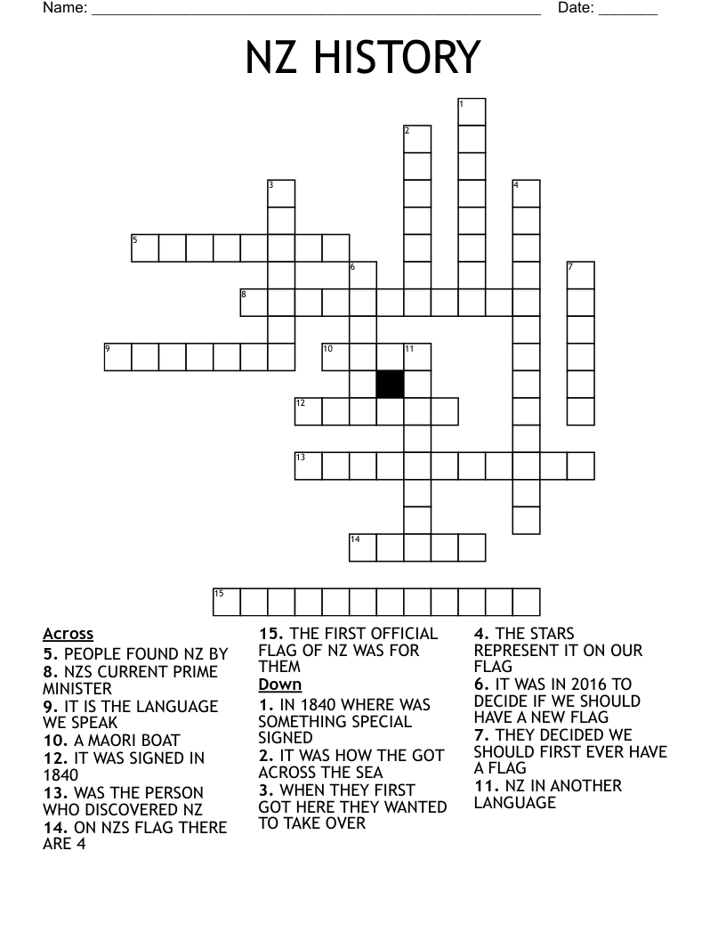 NZ HISTORY Crossword WordMint