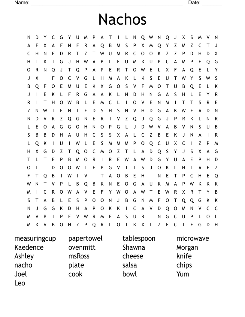 Nachos Word Search WordMint