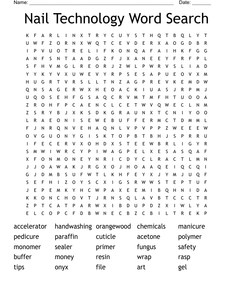 Nails Care Word Search WordMint