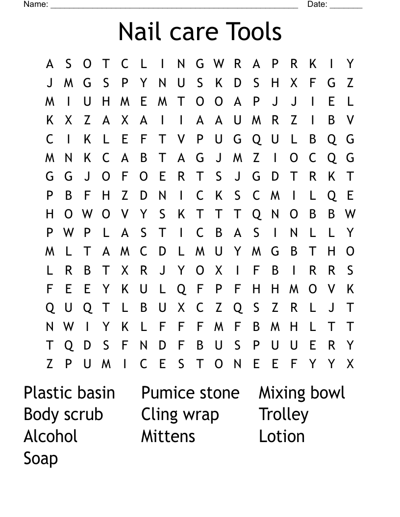 Nail care Tools Word Search WordMint