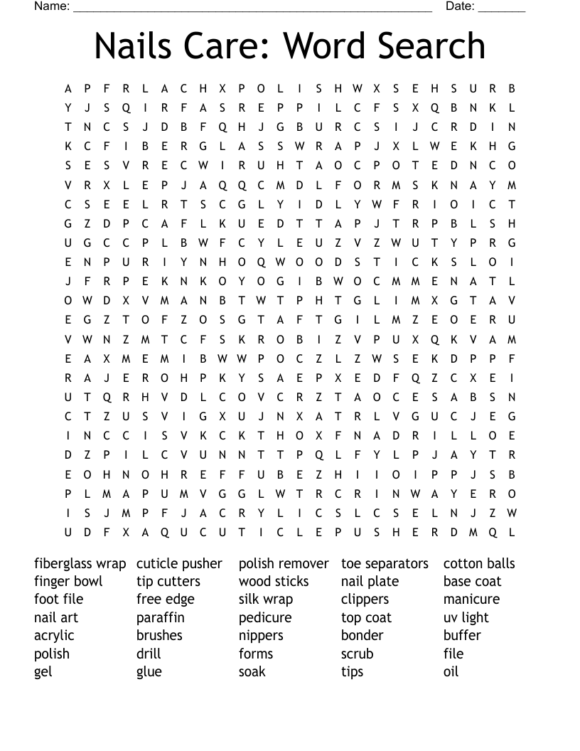 Nails Care Word Search WordMint